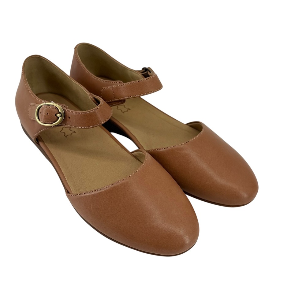 Dansko Liv Mary Jane Flat Shoes Women 41-10.5/11 Tan Burnished Napa Leather NEW - Picture 4 of 7